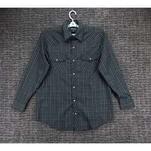 Renegade Shirt Mens Medium Black Gray Plaid Long Sleeve Western Pearl Snap